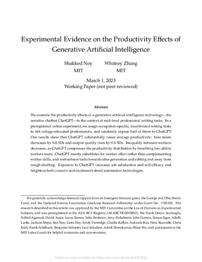 Beats Biblionetz - Texte: Experimental Evidence on the Productivity Effects of Generative Artificial Intelligence